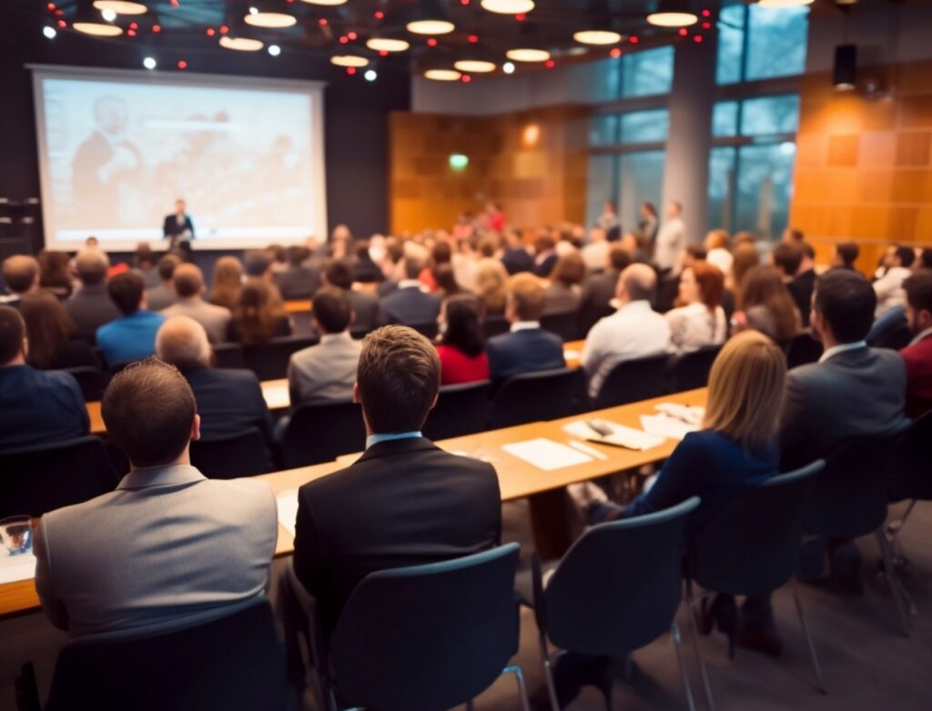 Audience seated in a large conference hall