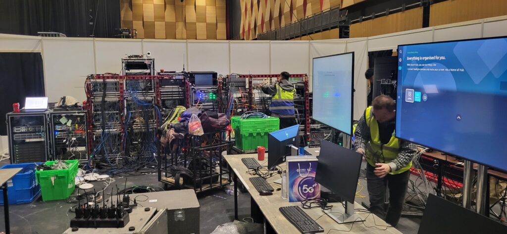 Screens streaming and gaming laptops at gaming event