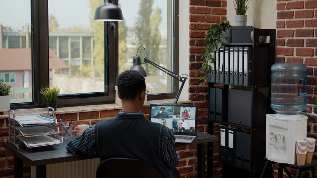 accountant talking colleagues online video call